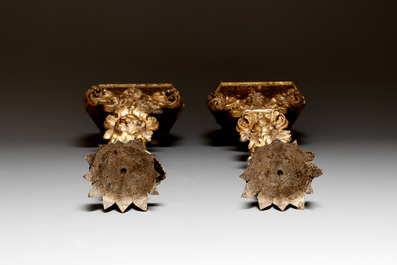 Five gilt-lacquered Baroque candlesticks, probably Germany, 18/19th C.