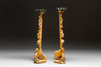 Five gilt-lacquered Baroque candlesticks, probably Germany, 18/19th C.