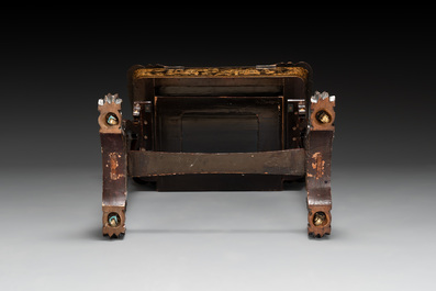 A Chinese Canton export gilt-lacquered sewing table with accessories, 19th C.