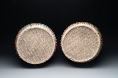 A pair of Chinese famille rose turquoise-ground 'dragon' garden seats, Republic