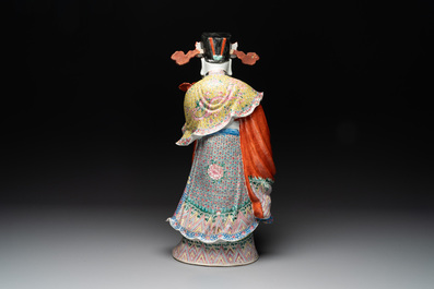 A large Chinese famille rose figure of the star god Lu, Wu Yongmao 吴永茂 seal mark, Republic