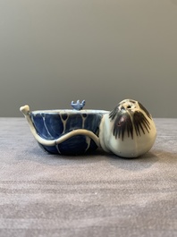 A Chinese copper-red, blue and white lotus-shaped water dropper, Kangxi