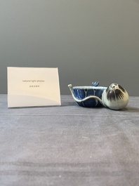 A Chinese copper-red, blue and white lotus-shaped water dropper, Kangxi