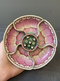 A rare Chinese famille rose compartmented 'lotus' spice box, Qianlong