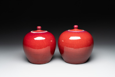 A pair Chinese flamb&eacute;-glazed jars and covers, 19th C
