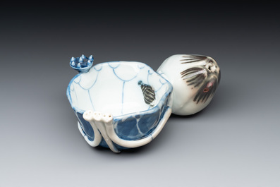 A Chinese copper-red, blue and white lotus-shaped water dropper, Kangxi