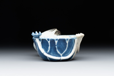 A Chinese copper-red, blue and white lotus-shaped water dropper, Kangxi