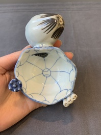 A Chinese copper-red, blue and white lotus-shaped water dropper, Kangxi