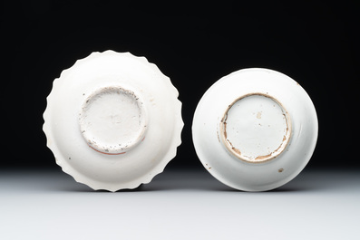 Four Chinese white-glazed saucers and three bowls, Yuan/Ming