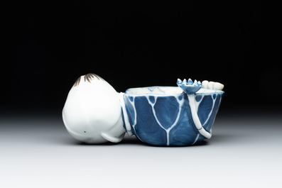 A Chinese copper-red, blue and white lotus-shaped water dropper, Kangxi