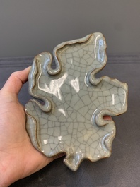 A Chinese ge-type leaf-shaped brush washer, Qianlong mark, 19/20th C.