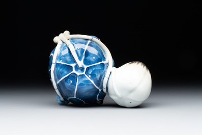 A Chinese copper-red, blue and white lotus-shaped water dropper, Kangxi