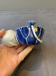 A Chinese copper-red, blue and white lotus-shaped water dropper, Kangxi