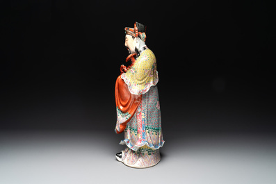 A large Chinese famille rose figure of the star god Lu, Wu Yongmao 吴永茂 seal mark, Republic