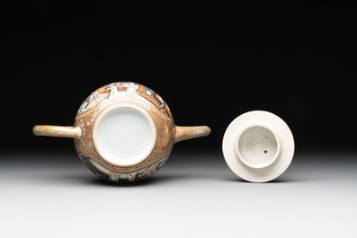 A fine Chinese Canton famille rose teapot with figures in a garden, Yongzheng