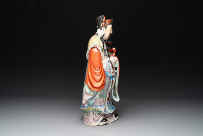 A large Chinese famille rose figure of the star god Lu, Wu Yongmao 吴永茂 seal mark, Republic
