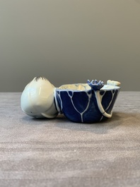 A Chinese copper-red, blue and white lotus-shaped water dropper, Kangxi