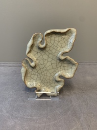 A Chinese ge-type leaf-shaped brush washer, Qianlong mark, 19/20th C.