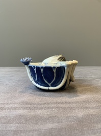 A Chinese copper-red, blue and white lotus-shaped water dropper, Kangxi