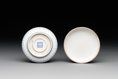 Three Chinese famille rose 'bird and flower' seal paste boxes, Qianlong mark, 20th C.