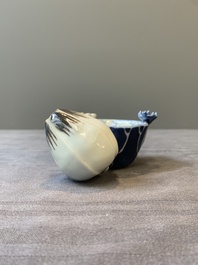 A Chinese copper-red, blue and white lotus-shaped water dropper, Kangxi