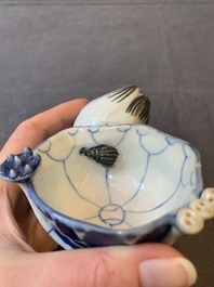 A Chinese copper-red, blue and white lotus-shaped water dropper, Kangxi