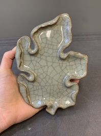 A Chinese ge-type leaf-shaped brush washer, Qianlong mark, 19/20th C.