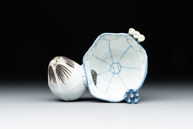 A Chinese copper-red, blue and white lotus-shaped water dropper, Kangxi