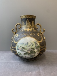 A Chinese famille rose faux-bronze 'landscape' 'hu' vase, dated 1949