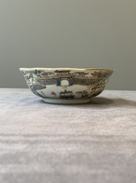 A pair of Chinese famille rose 'landscape' bowls, Daoguang mark and of the period