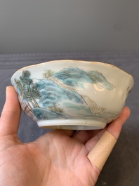 A pair of Chinese famille rose 'landscape' bowls, Daoguang mark and of the period