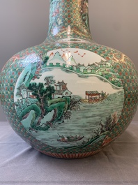 A large Chinese famille verte 'river landscape' 'tianqiu ping' vase, Chenghua mark, 19th C.