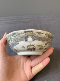 A pair of Chinese famille rose 'landscape' bowls, Daoguang mark and of the period