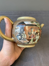 A fine Chinese Canton famille rose teapot with figures in a garden, Yongzheng