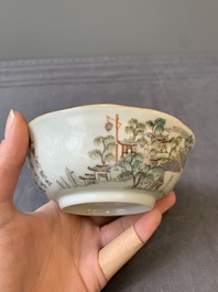 A pair of Chinese famille rose 'landscape' bowls, Daoguang mark and of the period