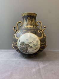 A Chinese famille rose faux-bronze 'landscape' 'hu' vase, dated 1949