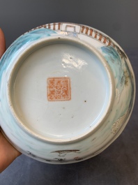 A pair of Chinese famille rose 'landscape' bowls, Daoguang mark and of the period