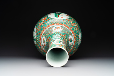 A large Chinese famille verte 'river landscape' 'tianqiu ping' vase, Chenghua mark, 19th C.