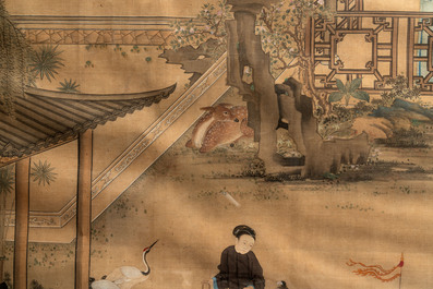 Chinese School: 'Vibrant court scene with an emperor', ink and colour on silk, 18th C.