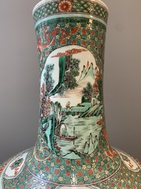 A large Chinese famille verte 'river landscape' 'tianqiu ping' vase, Chenghua mark, 19th C.
