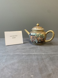 A fine Chinese Canton famille rose teapot with figures in a garden, Yongzheng