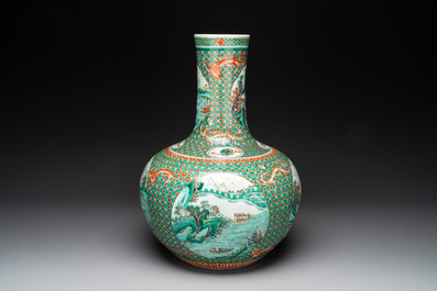 A large Chinese famille verte 'river landscape' 'tianqiu ping' vase, Chenghua mark, 19th C.