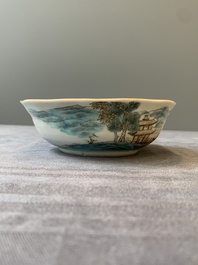 A pair of Chinese famille rose 'landscape' bowls, Daoguang mark and of the period