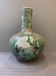 A large Chinese famille verte 'river landscape' 'tianqiu ping' vase, Chenghua mark, 19th C.