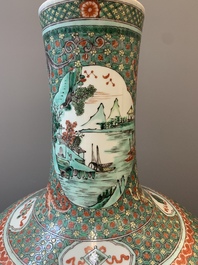 A large Chinese famille verte 'river landscape' 'tianqiu ping' vase, Chenghua mark, 19th C.