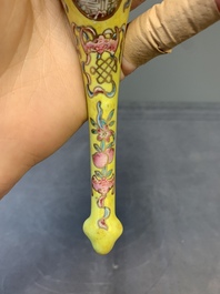 A rare Chinese imperial famille rose yellow-ground spoon, Guangxu mark and of the period