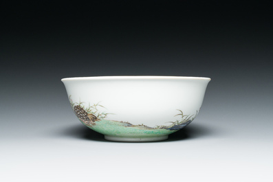 A Chinese famille rose 'quails' bowl, Yongzheng mark, 20th C.