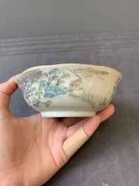 A pair of Chinese famille rose 'landscape' bowls, Daoguang mark and of the period