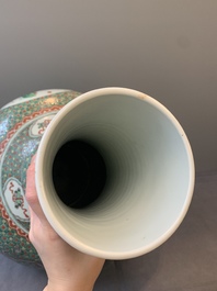 A large Chinese famille verte 'river landscape' 'tianqiu ping' vase, Chenghua mark, 19th C.