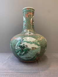 A large Chinese famille verte 'river landscape' 'tianqiu ping' vase, Chenghua mark, 19th C.